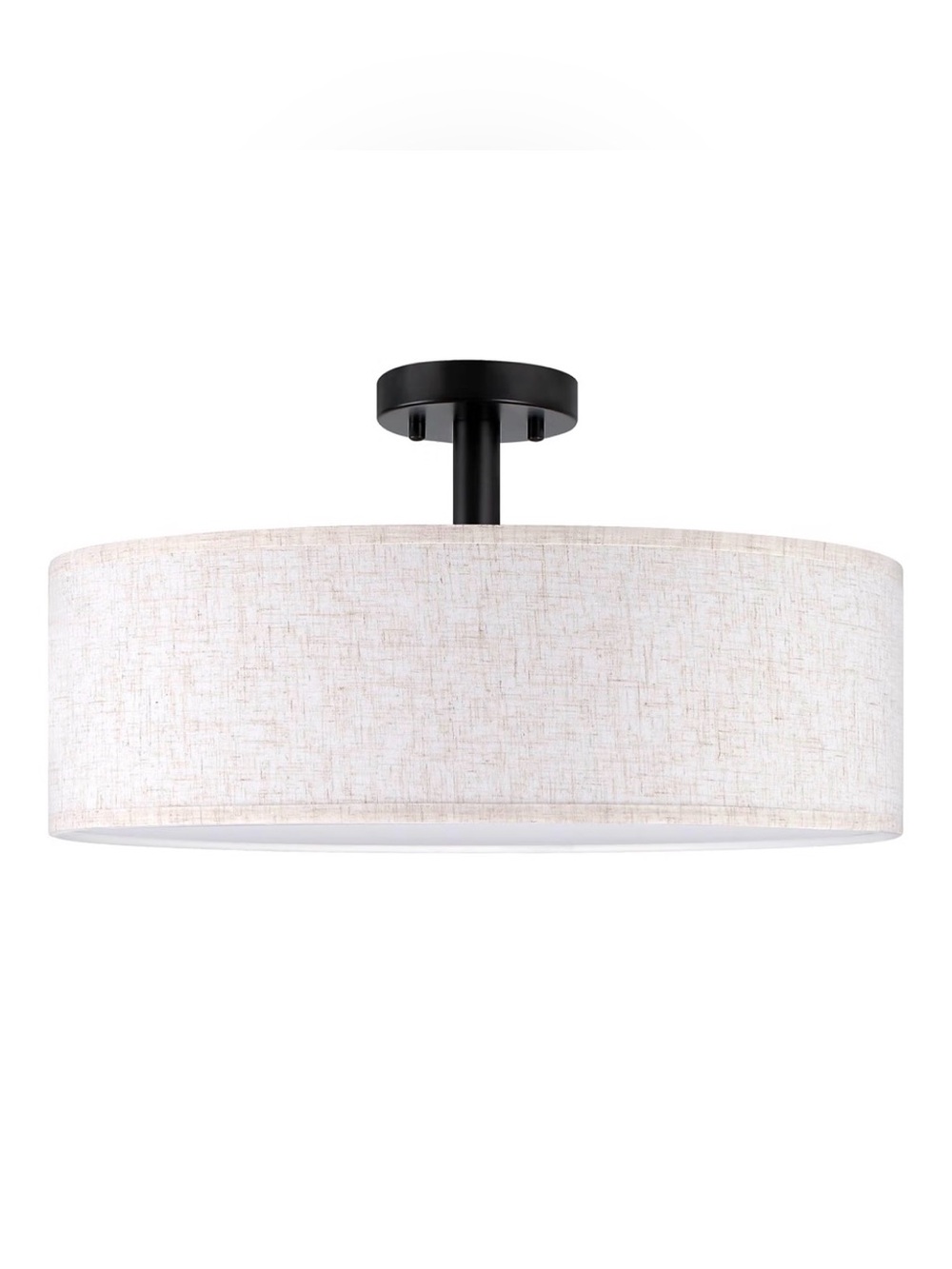 20” Black Semi Flush Mount Ceiling Light Linen Drum Shade 4-Light Farmhouse